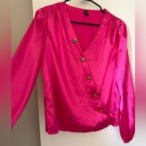Women's Satin V-Neck Button Blouse
